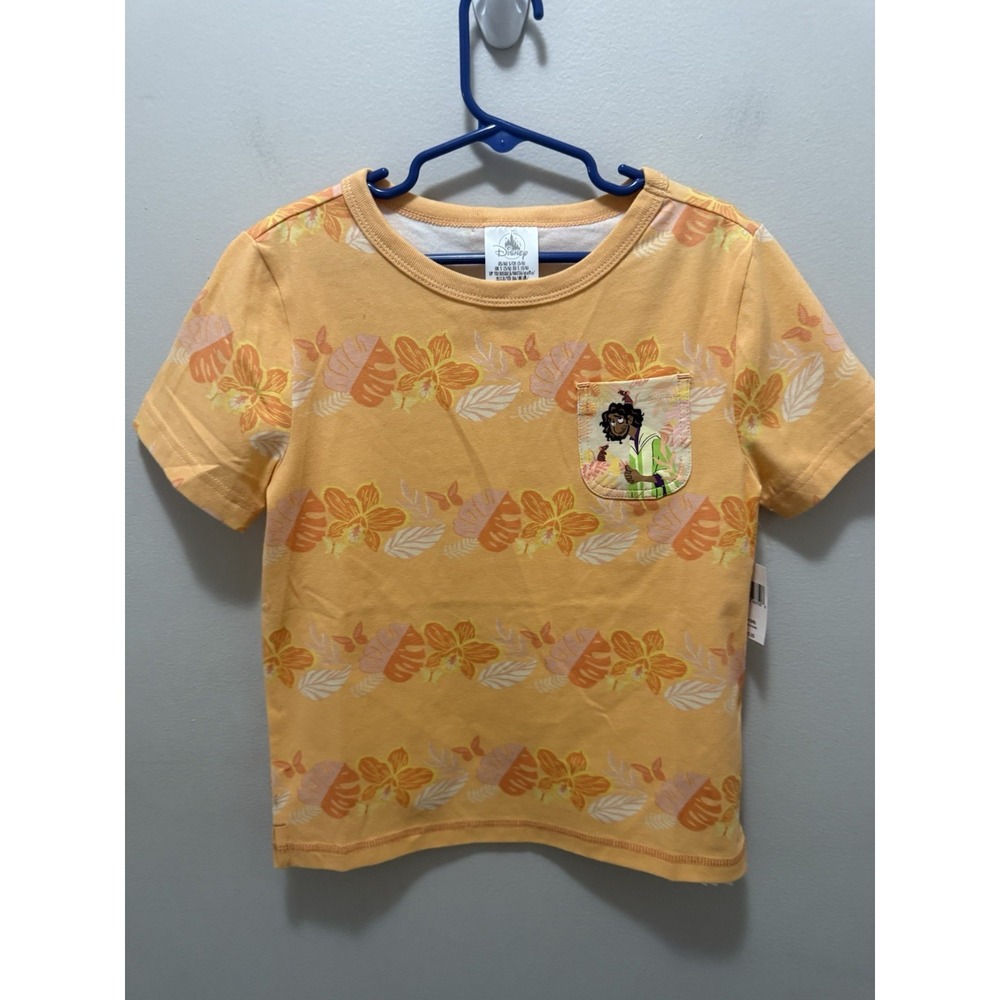 Disney Encanto Bruno T-Shirt Youth Size Small (5/6) Tropical Floral Print Pocket